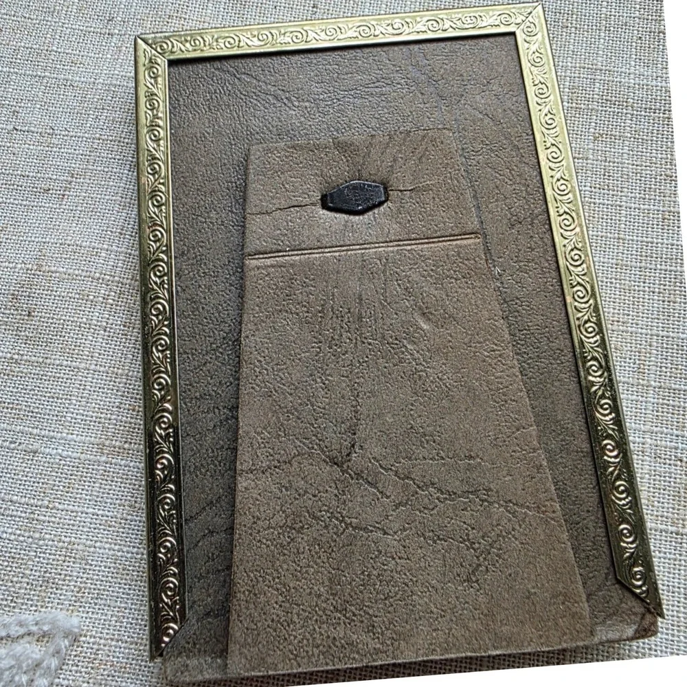 Vintage Miniature Wedding Picture Photo Framed 3x4 Gold Ornate Metal